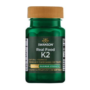 Swanson Real Food Vitamin K2 200mcg 30 softgels (Parim enne: 03.2024)