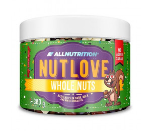 AllNutrition Nutlove Whole Nuts Hazelnut in Dark, Milk and White Chocolate 300g (Parim enne: 07.2022)