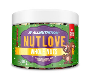 AllNutrition Nutlove Whole Nuts 300g Hazelnut in Dark, Milk and White Chocolate (Parim enne: 01.2023)